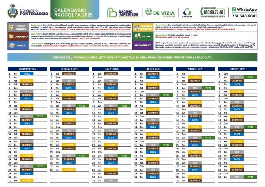 Calendario aggiornato raccolta rifiuti